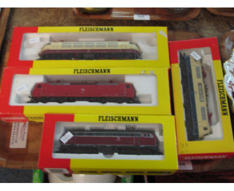 Four Fleischmann model trains in original boxes to include, 4348, 4938, 4352 and 4376.  (4)