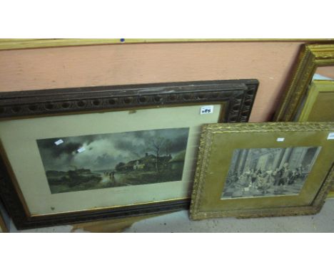 After Perez, tapestry ballroom scene, together with pair of coloured prints: 'Calm After Storm' after J.W. Goyyard. (3)