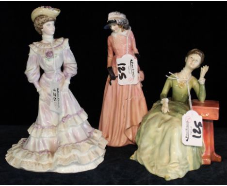 Royal Doulton bone china figurine 'Maureen', 'Carolyn' HN2974 and Coal port figurine Goldenage 'Louisa at Ascot' Limited edit