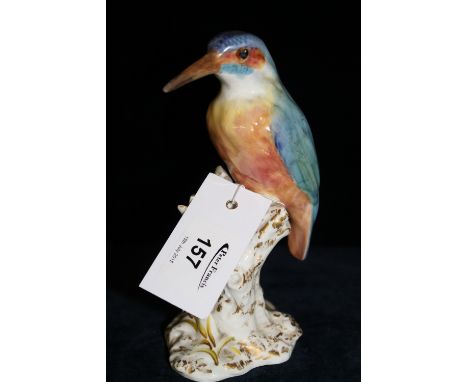 Royal Worcester model of a kingfisher on gilt and white naturalistic base.  Black printed marks to base number 2668.