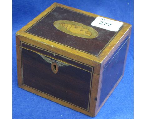 Late 19th Century shell inlaid mahogany tea caddy.
