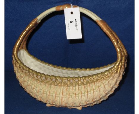 Royal Worcester porcelain weave design basket, puce marks to base and registration number: shape number 2526.