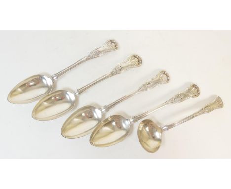 Four William IV silver Kings pattern table spoons, by the Savories, London 1833, each engraved with an initial, and a matchin