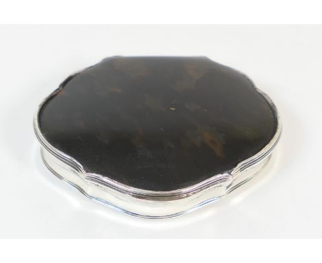 Late 19th Century tortoiseshell and white metal snuff box, shaped form with hinged cover, 8cm x 6.5cm (Viewing is by appointm