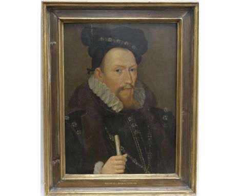 Follower of Marcus Gheeraerts the Younger (Flemish 1561-1635), Portrait of William Cecil, 1st Baron Burghley (1520-98), quart
