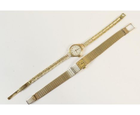 Omega 9ct gold lady's bracelet wristwatch, circa 1960s, 10mm square gold coloured dial, signed, manual movement, integral gol