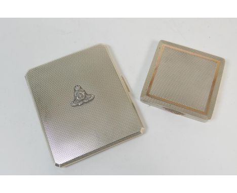 Military interest: modern silver cigarette case, Birmingham 1958, canted rectangular form bearing the crest of the Royal Arti