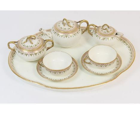 Wedgwood china cabaret set, circa 1900-10, comprising lidded teapot, lidded sucrier, lidded milk jug, two cups and saucers an