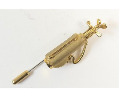 9ct gold golf bag stick pin, retailed by Boodle &amp; Dunthorne, 6cm,  gross weight approx. 8.3g (Viewing is by appointment o