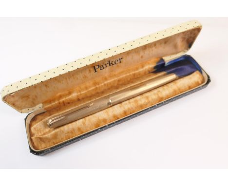 Vintage Parker 9ct gold fountain pen, circa 1972, engine turned decoration, vacant cartouche, gross weight approx. 26g, origi