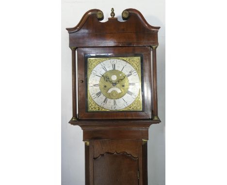 Richard Midgley, Halifax, oak and mahogany 30 hour longcase clock, 12'' brass dial with silvered chapter ring, subsidiary dat