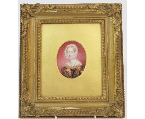 French School (late 19th Century), Portrait miniature of a lady in a white lace bonnet, oval, 7.5cm x 5.5cm (Viewing is by ap