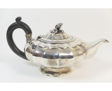 George IV silver teapot, by Jonathan Hayne, London 1822, squat faceted pumpkin form with pumpkin finial to the domed hinged c