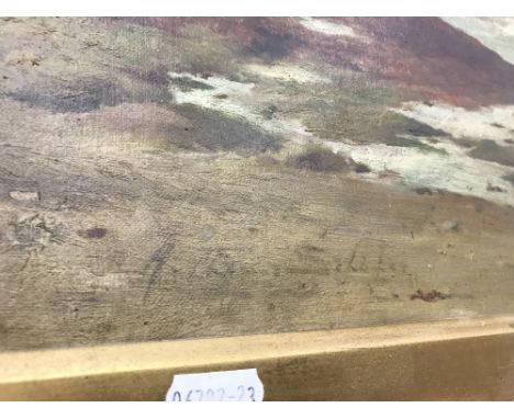 A GILT FRAMED OIL ON CANVAS SEASCAPE INDISTINCTLY SIGNED 
