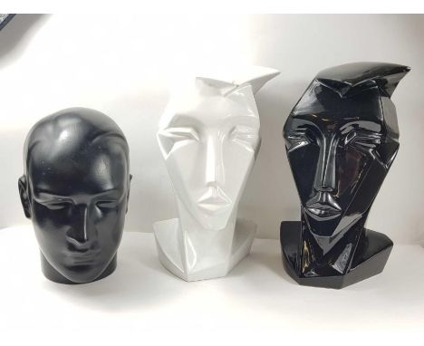A pair of vintage 1980's Lindsey B Balkweill style ceramic busts of males, 32.3cm high and 31.5cm high and one other example