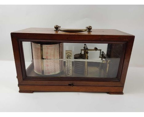 A 20th century barograph, possibly by Dollond &amp; Aitchison, with mercury thermometer, in mahogany case, 29.5cm wide, 10.96