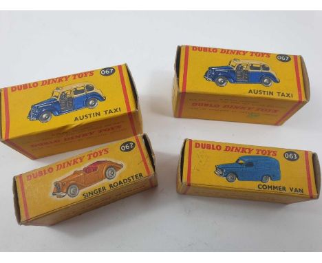 DINKY DUBLO - 062 Singer Roadster, 063 Commer Van, 067 Austin Taxi, all boxed