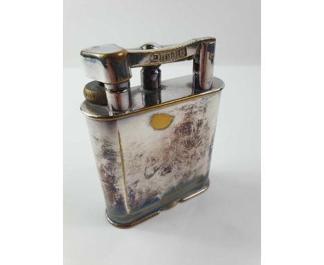 A large silver plated Dunhill table lighter, with engraving - 'Presented to Major &amp; Mrs G G S Strother-Stewart on the occ