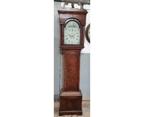 A George III 30 hour longcase clock by Jas Webb, Frome having arched painted dial with makers name below the calendar apertur