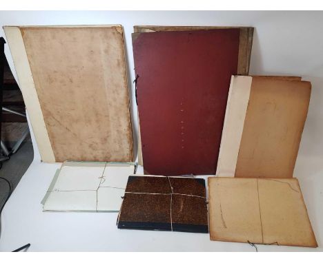 Seven portfolios containing architectural drawings, nude studies, coloured card and others
