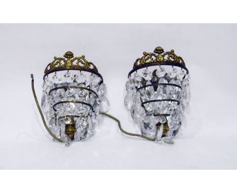 Pair of glass lozenge and gilt metal wall light fittings&nbsp;with mirror backs&nbsp;