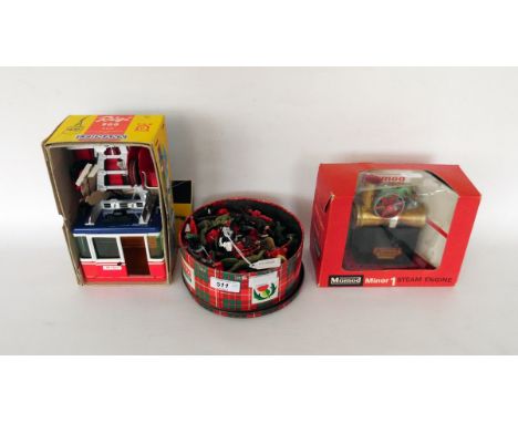 Lehmann tin plate electric cable car, boxed with instructions together with a Mamod Minor 1 stationary steam engine and a col