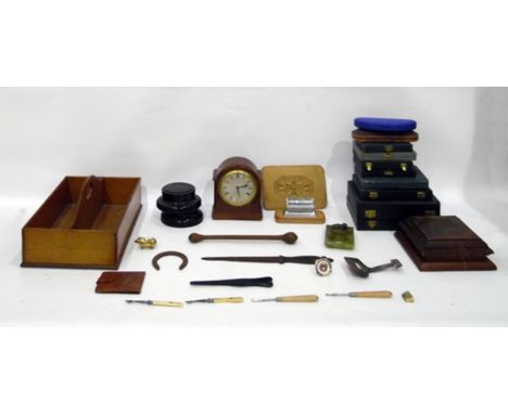 Edwardian mahogany cased mantel clock, a cutlery hod&nbsp;and sundry fitted cutlery flatware boxes&nbsp;