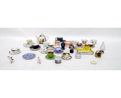 Quantity of miniature china cups and saucers, including Crown Derby and Spode and other miniature ceramic items   