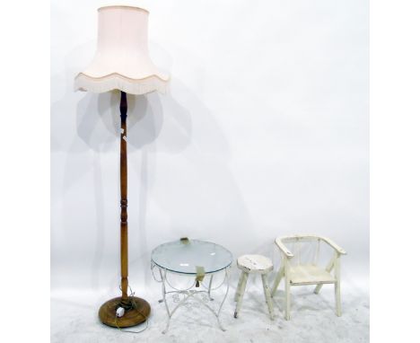 Lamp standard, a white painted child's tub chair, a white painted stool and&nbsp;a white painted metal framed conservatory ta