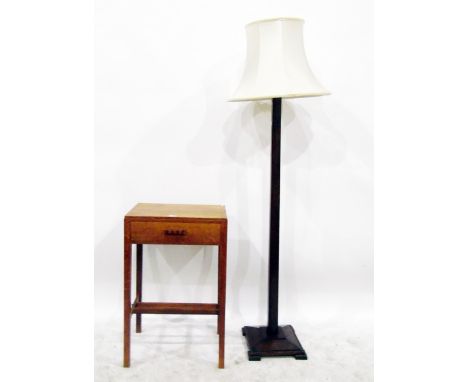 Oak hall side table fitted in a drawer to frieze together with an oak lamp standard with shade