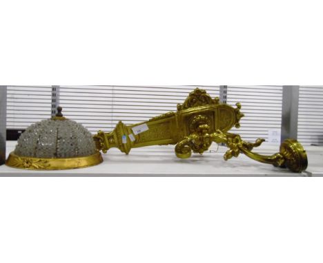 Brass wall light, with brass wall sconce, circular domed shade, glass beads, electrical&nbsp;
