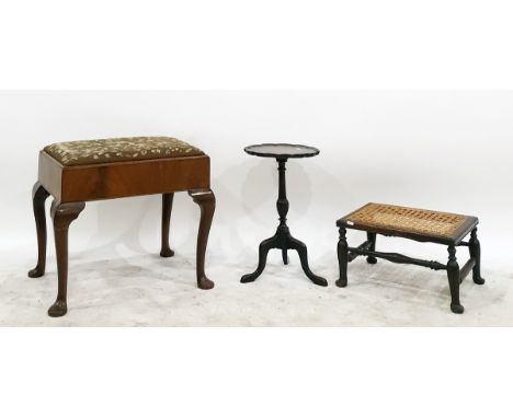 Late 19th/early 20th century upholstered mahogany stool,&nbsp;with petit point needlework padded seat raised on cabriole legs