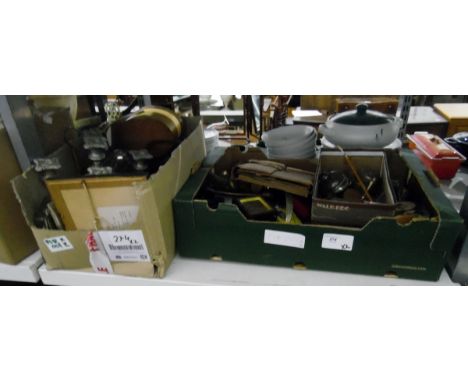 Large quantity of collectables, silver plate, copper, etc (2 boxes)&nbsp;