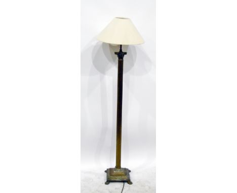 Late Victorian brass corinthian column lamp standard with stepped square base and claw feet