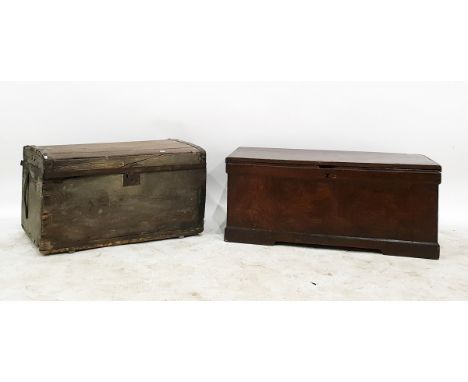 Late 18th century metal bound trunk together with a stained oak trunk