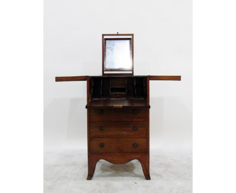 Early 19th century mahogany gentleman's dressing chest, fall-front revealing mirror and fitted interior over three drawers ea