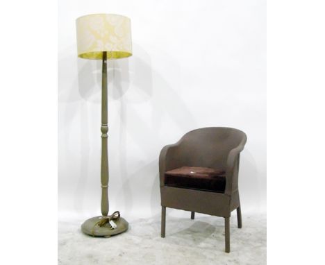 Turned and painted lamp standard&nbsp;with circular platform base and an art fibre tub-shaped bedroom chair (2)&nbsp;
