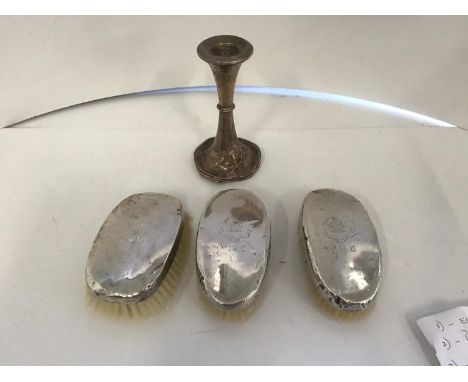 Silver Backed Brushes and Candlestick 