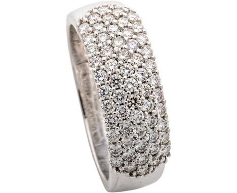 Memoire-Ring mit Brillanten 585-er Weißgold ca. 7 g. Vorderseite fünfreihig pavé ausgefasst mit Brillanten zus. ca. 1,0 ct.W/