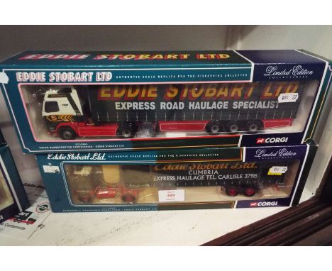 A pair of Corgi limited edition collectable Eddie Stobart lorries; Scammell Crusader taut liner CC12607 and Volvo Globetrotte
