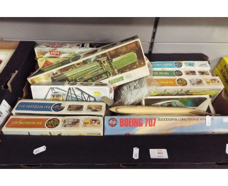 A selection of unmade Airfix 12, 32 and OO scale models to include an RAF refuelling set, a Morris Marina, Battle of Waterloo