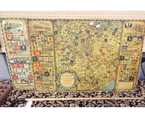 Two vintage printed tin plate 'Inn-signia' maps; 'Whitbread Houses in East Kent' and 'Whitbread Houses in West Kent', each 57