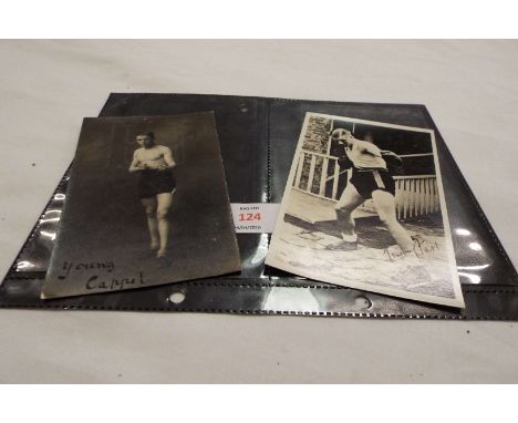 Two early signed boxing postcards  Tommy Farr postcard has printed signature
