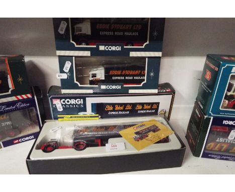 A selection of Corgi Eddie Stobart lorries to include Foden S21 Arctic with containers and white metal figure 14303, Scania s