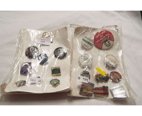 A selection of vintage enamel badges etc to include motorbike, railway and bus interest