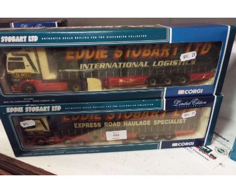 A pair of Corgi limited edition collectable Eddie Stobart lorries; MAN TGA curtain side CC13401 'Shania' and Scania top line 