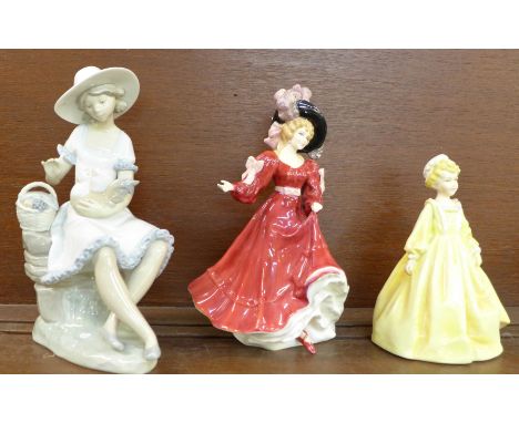 Three figures;- Royal Worcester Grandmother's Dress, Royal Doulton Patricia and Nao