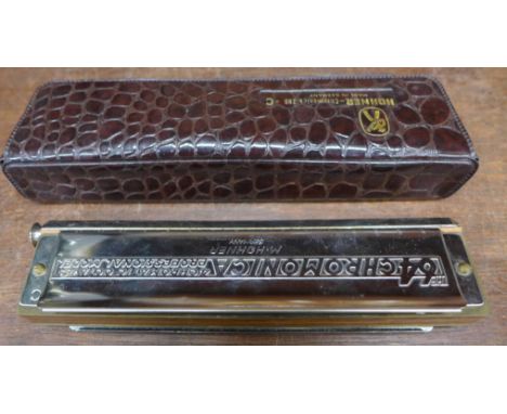 A Hohner The 64 Chromonica Professional harmonica, cased