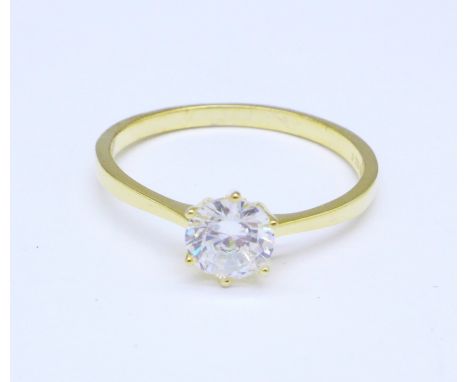 A silver gilt simulated diamond solitaire ring, W