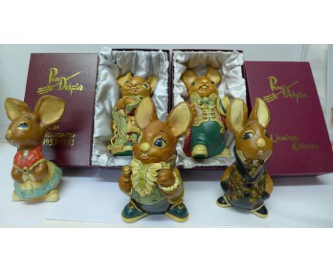 A collection of Pendelfin figures including limited edition Aunt Ruby boxed with certificates and Uncle Henry with box, three
